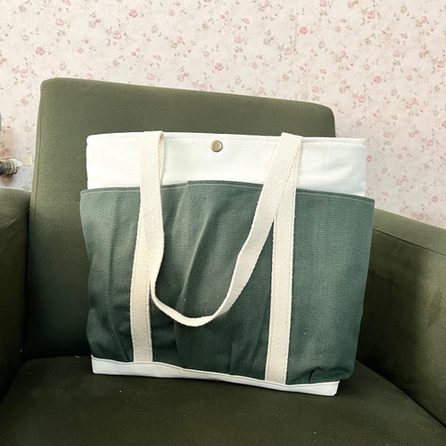توت بگ پارچه ای سه جیب سبز تیره (زیپ دار)